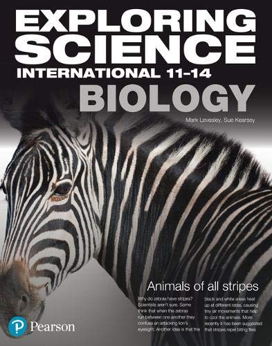 Biology textbook cover featuring a zebra and the text "Exploring Science International.