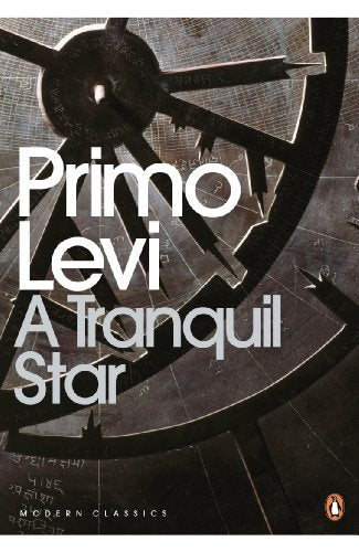 Book cover: “A Tranquil Star” by Primo Levi, with astronomical imagery.
