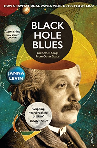 Book cover featuring Albert Einstein and cosmic imagery, titled “Black Hole Blues.”