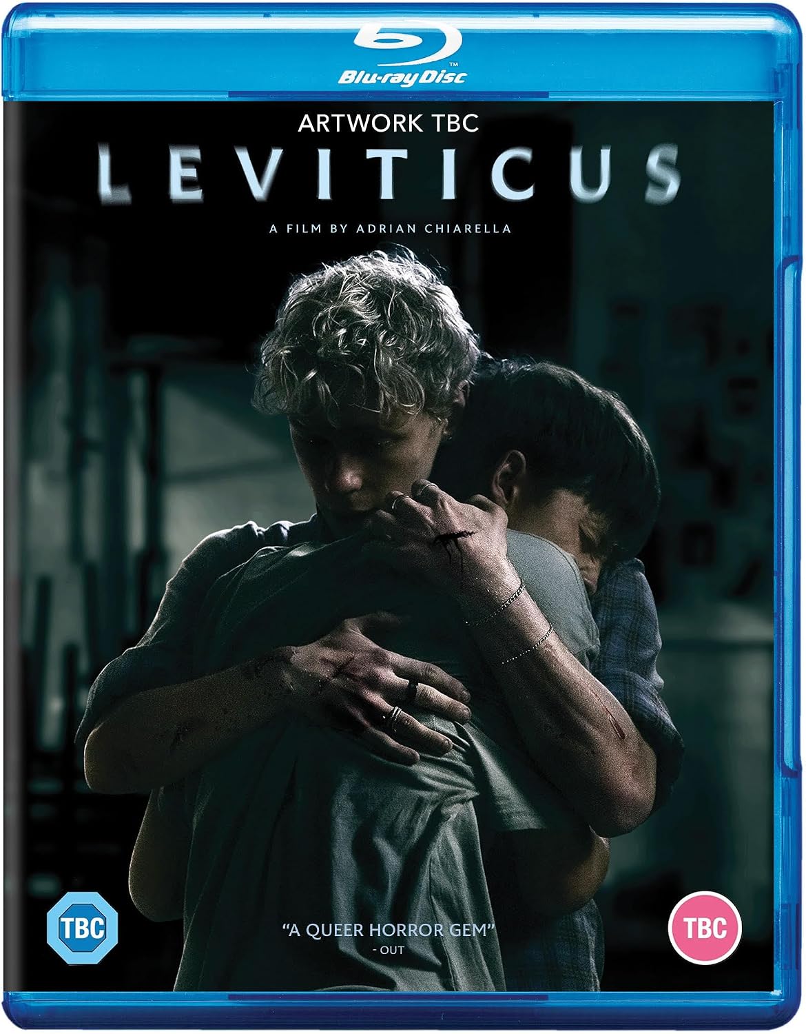 Leviticus" Blu-ray cover: two people embrace in a dimly lit, teal-toned scene.