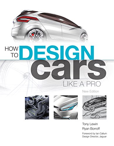 Book cover: "How to Design Cars Like a Pro" with car sketches.