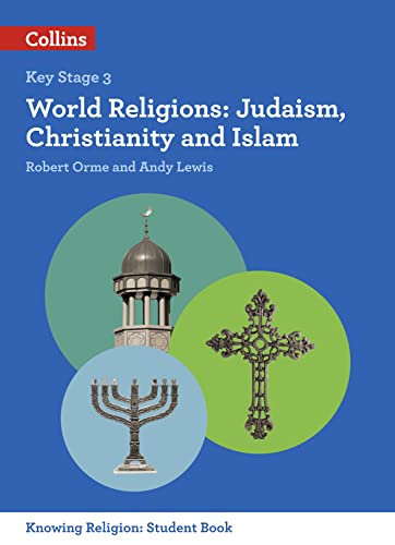 Book cover: “World Religions” with symbols of Judaism, Christianity, Islam.