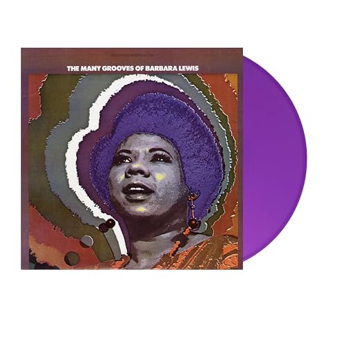 Album cover of The Many Grooves of Barbara Lewis next to a purple vinyl record.