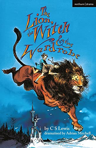 Book cover: a lion carrying children, castle in snowy landscape.