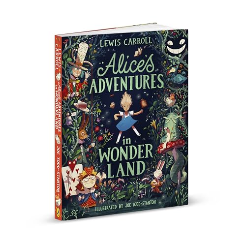 Hardcover book cover of Alice's Adventures in Wonderland with whimsical, dark, illustrated fantasy characters.