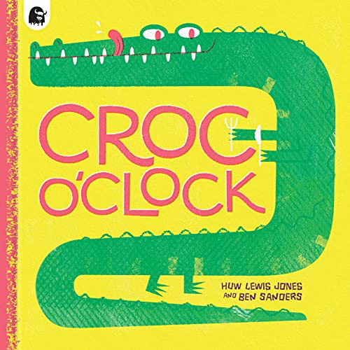 Green crocodile forming a clock shape with red “Croc o’Clock” text.