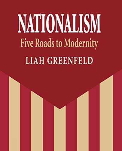 Book cover: "Nationalism" by Liah Greenfield, red and beige striped design.
