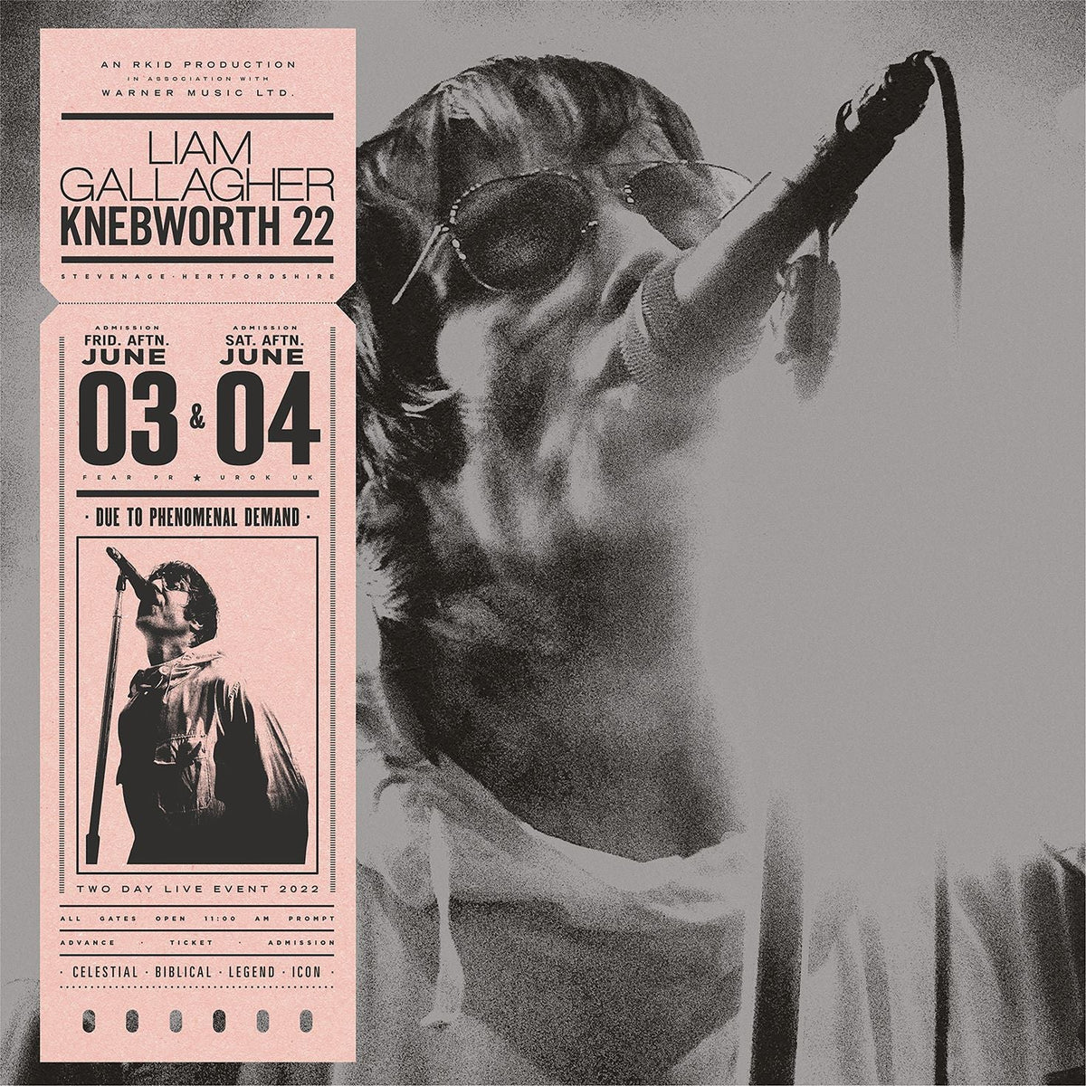 Liam Gallagher Knebworth 22 CD cover with a portrait and pink background.
