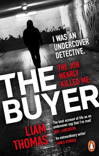 Book cover: shadowed figure, bold title “The Buyer”, and red text accents.