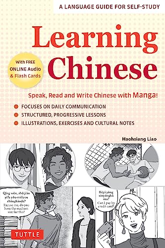 Book cover: "Learning Chinese" with manga illustrations and text in Chinese.