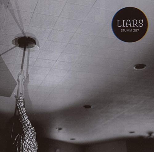 Black and white album cover for Liars, showing a ceiling and reaching arm.