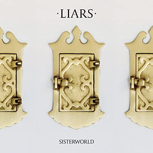 Album cover for Liars’ “Sisterworld” featuring three ornate golden frames.