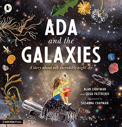 Book cover: girl with telescope sits on asteroid in starry sky.