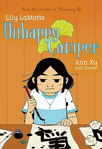Book cover: girl with brush, calligraphy, and ginkgo leaves.