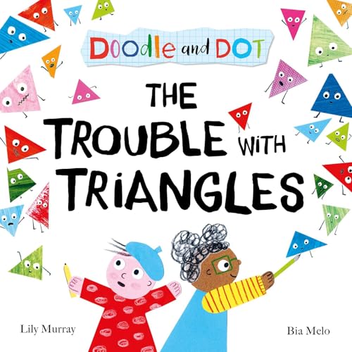 Book cover featuring two children drawing colorful, cartoon-faced triangles on a white background.