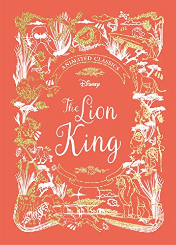 Red book cover for Disney’s “The Lion King” with gold illustrations.