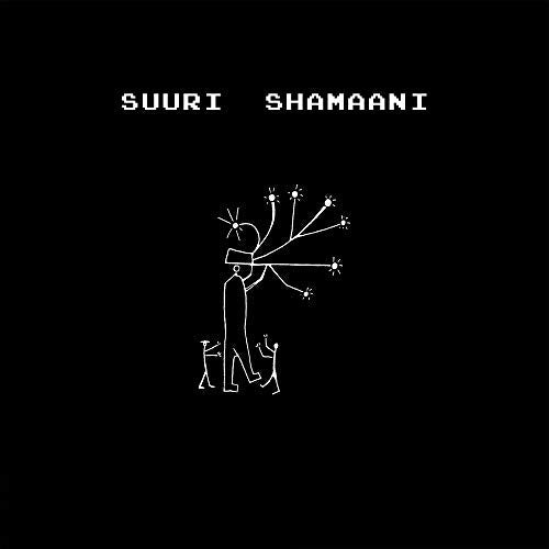 Black album cover with white line drawing of a shamanic figure.