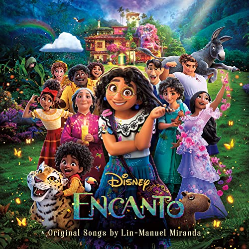 “Encanto” CD cover featuring characters and a colorful Colombian landscape.