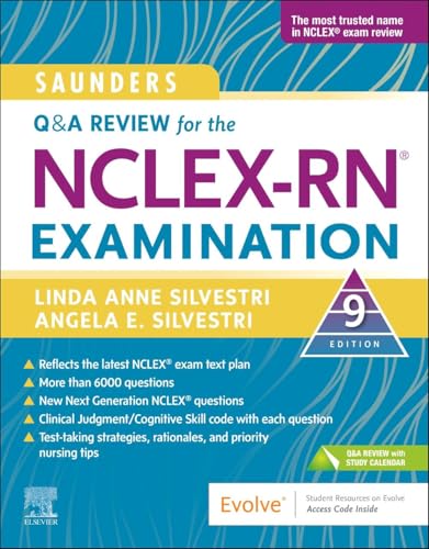 Blue and yellow Saunders NCLEX-RN review book, 9th edition.