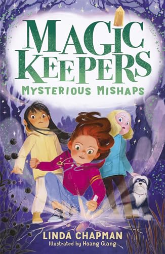 Book cover: three children, a dog, and glowing magic in a forest.