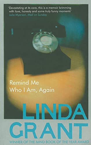 Book cover: "Remind Me Who I Am, Again" with a rotary phone image.