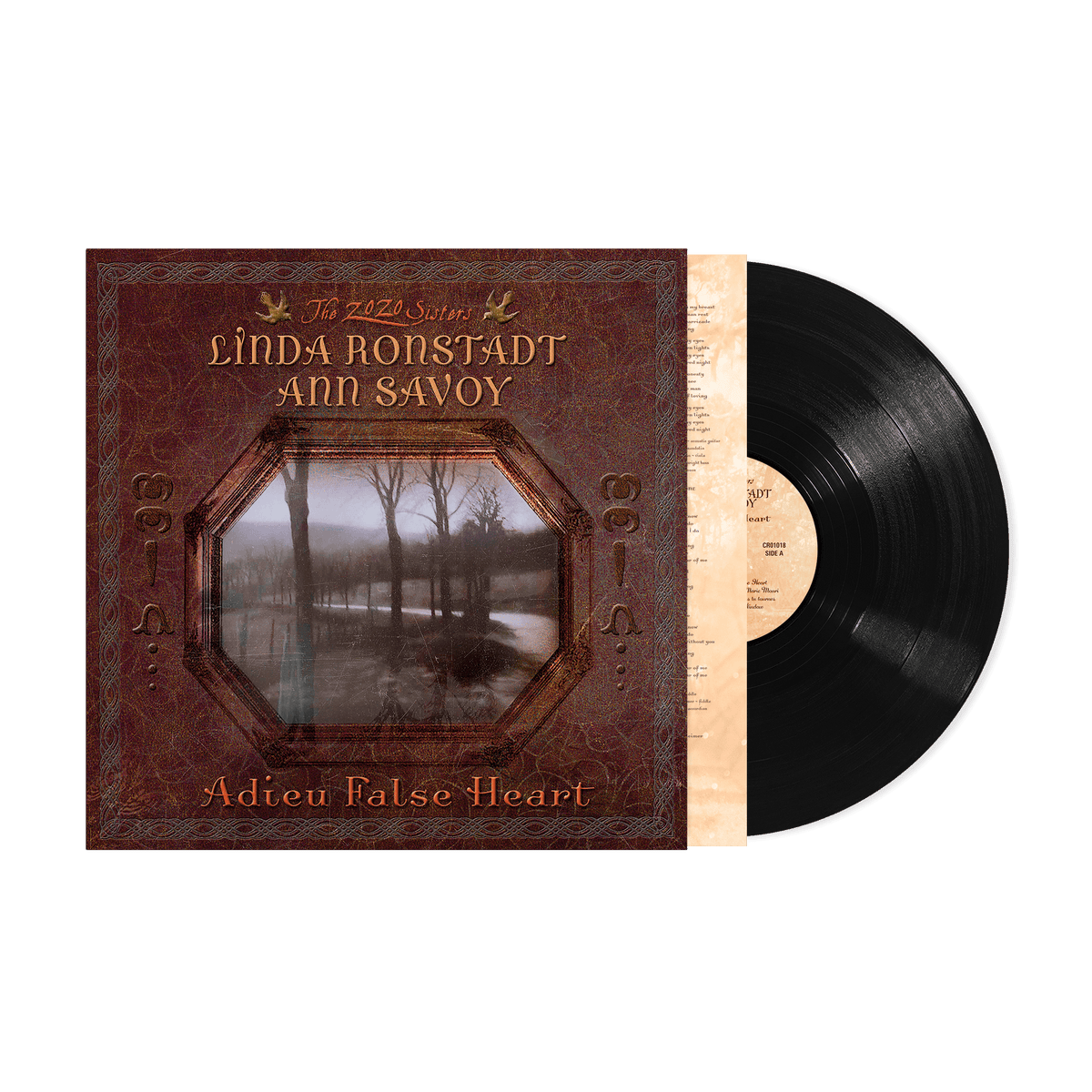 Vinyl record of Linda Ronstadt & Ann Savoy’s “Adieu False Heart” album.