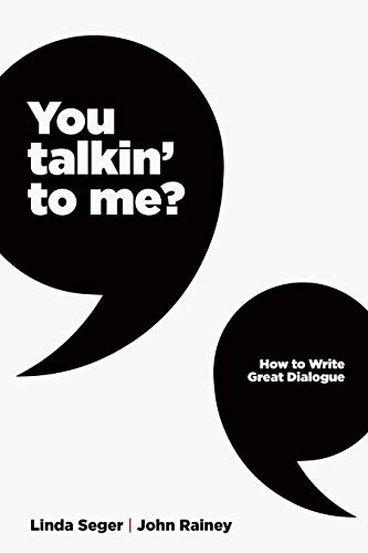 Book cover with two black speech bubbles containing white text on a white background.