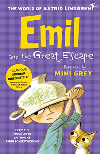 Book cover: Emil in a hat, with a cat, illustrated by Mini Grey.