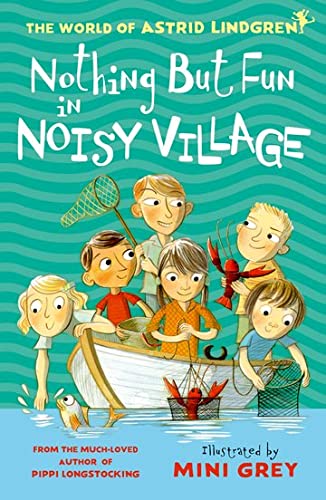 Book cover: children in a boat with fishing nets and crayfish.