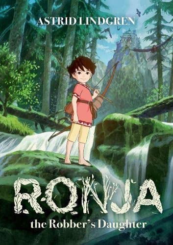 Animated illustration of Ronja standing on a rock by a waterfall in a forest.