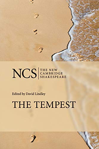 Book cover for "The Tempest" with beach and footprints imagery.