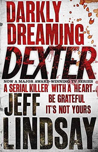 Book cover for "Darkly Dreaming Dexter" with blood splatter effect.