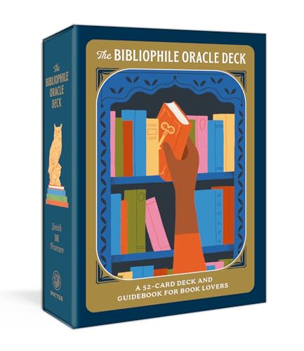 Blue box with illustrated books, hand, and cat on a stack.