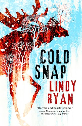 Book cover: red moose silhouette with a cabin inside, snowy background.