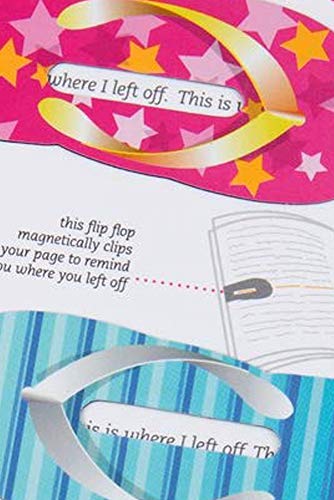 Pink and blue magnetic page markers shaped like flip flops.