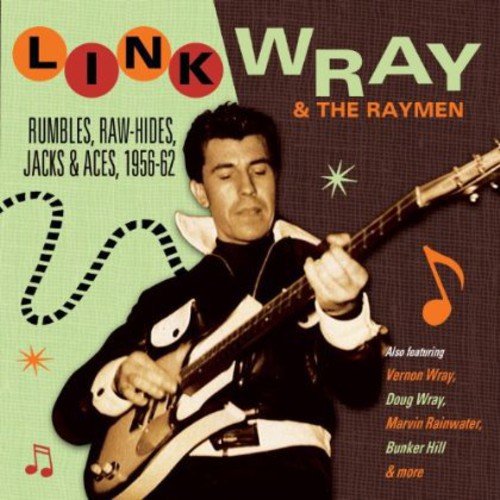 Link Wray playing a guitar on the cover of a music CD.
