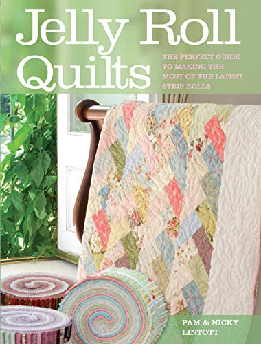 Book cover featuring a patchwork quilt and rolls of colorful fabric strips.