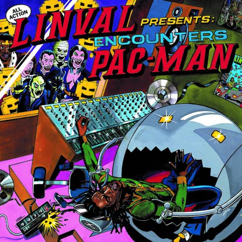 Comic-style cover art with a futuristic theme, featuring a DJ and Pac-Man elements.