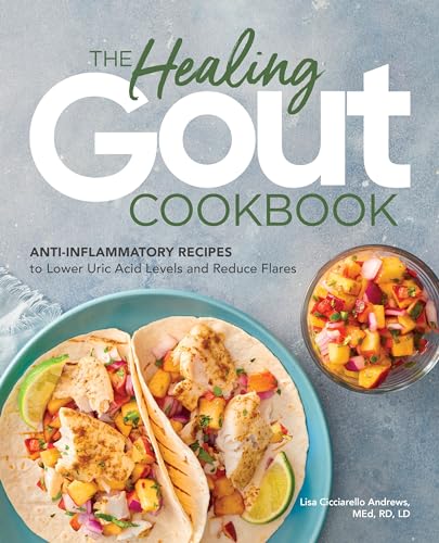 Cookbook cover with title “The Healing Gout Cookbook” and food image.