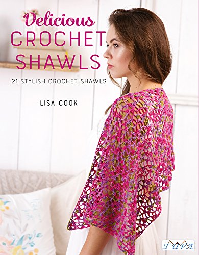 Book cover featuring a woman wearing a pink and green lacy crochet shawl.