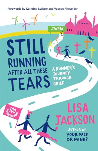 Book cover with a winding road, runners, and text on a light blue background.