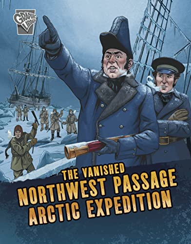 Historical illustration of explorers and ships in a frozen arctic landscape.