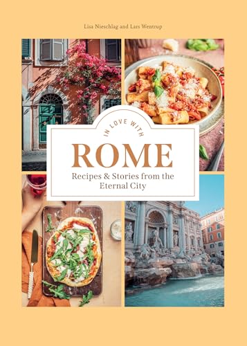 Cookbook cover featuring Roman food, architecture, and floral details.