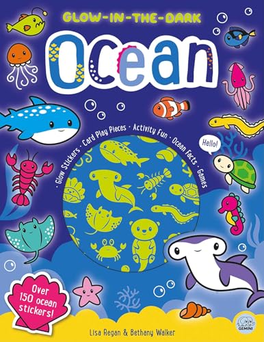 Glow-in-the-dark ocean sticker activity book with colorful marine life illustrations.