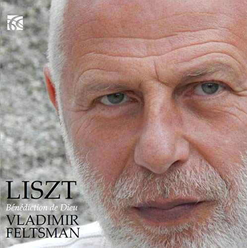 Close-up portrait of Vladimir Feltsman with album title "Liszt: Benediction de Dieu".