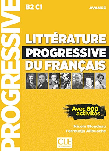 French literature textbook cover, B2/C1 level, with portraits of authors.