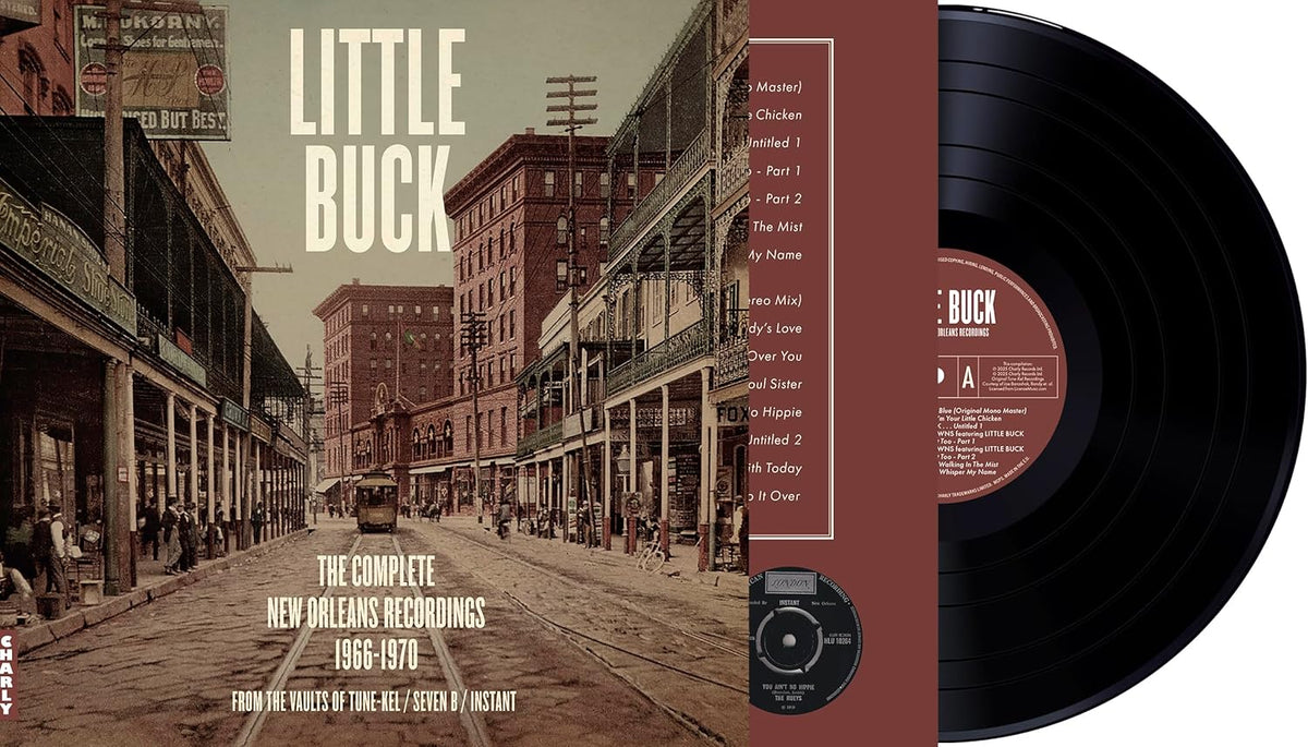 Vinyl record of Little Buck’s New Orleans recordings, black cover art.