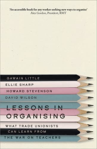 Book cover: "Lessons in Organising" with pencils forming stacked lines.