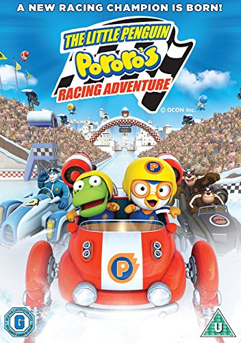 DVD cover for "Pororo's Racing Adventure" featuring cartoon penguins racing.