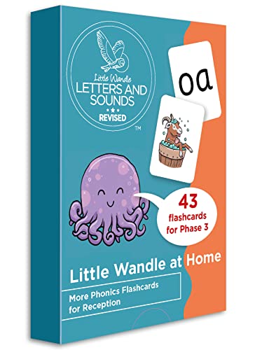 Phonics flashcards with illustrated letters and images, for early reading skills.
